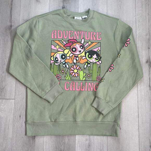 Cartoon Network PowerPuff Girls Sage Green Fleece Pullover Hoodie Women’s Size M - Picture 1 of 8